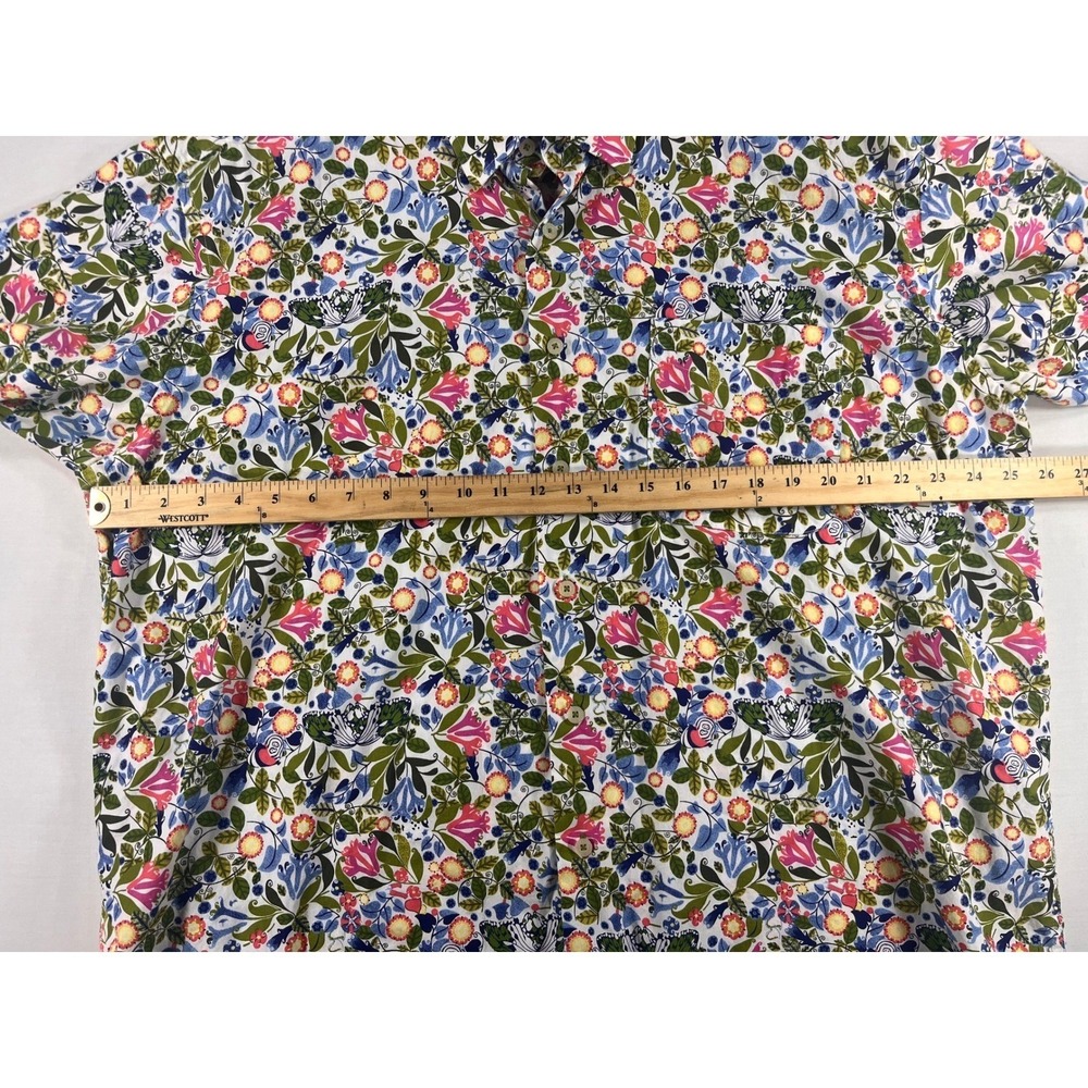 Alan Flusser Mens XXL Short Sleeve Floral Butterfly Cotton Button Up Shirt Multi - Picture 5 of 8